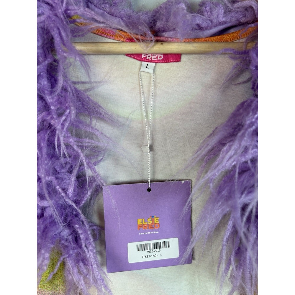 NWT Elsie & Fred Albufeira Longline Cardigan Faux Fur Trim 70s Festival Duster L - Picture 2 of 8